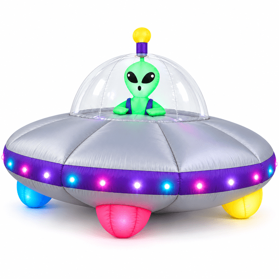 Ahititi 6 FT Inflatable UFO Alien Halloween Decoration with LED Lights, Blow Up Outdoor Yard Decor for Lawn, Garden,Party Display