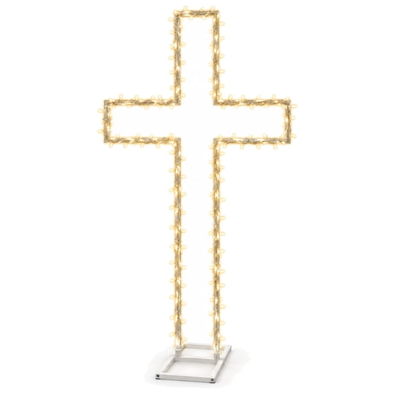 Ahititi 6 ft Lighted Cross with Warm White LEDs, Standing Metal Christian Decor for Easter, Christmas, Porch and Yard