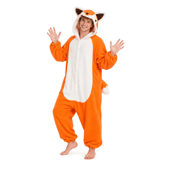 Ahititi Adult Fox Onesie Pajamas, Plush Hooded Halloween Costume with Pockets for Men & Women,Animals Outfit,Party,Holiday