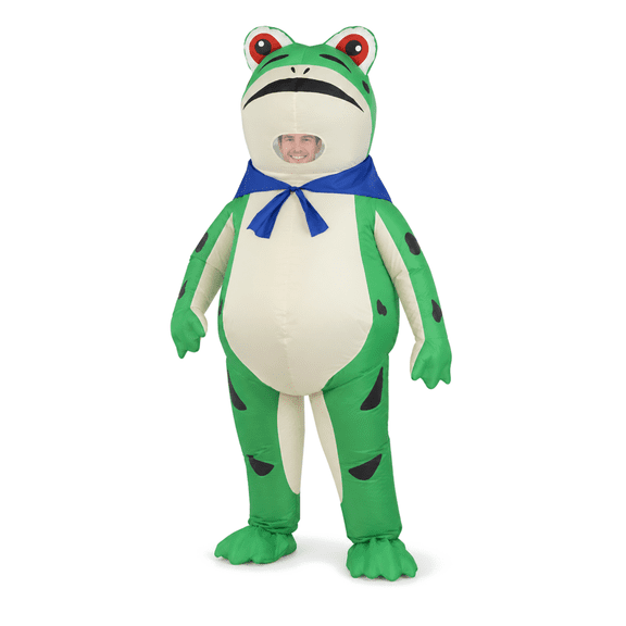 Ahititi Adult Inflatable Frog Costume with Blue Cape, Funny Blow Up Halloween Costume for Men & Women,Party,Cosplay