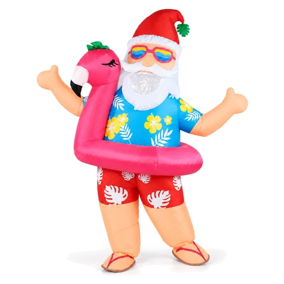 Ahititi Adult Inflatable Santa Claus Costume, Tropical Blow Up Suit with Fan and Flamingo Ring,for Xmas Holiday Party,Unisex