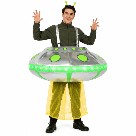 Ahititi Adult Inflatable UFO Halloween Costume with LED Lights, Alien Spaceship Blow Up Suit with Fan for Cosplay,Party