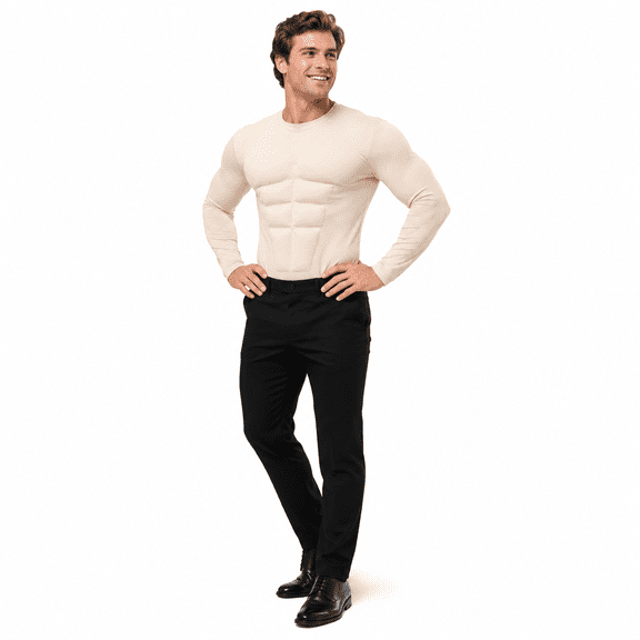 Ahititi Men's Padded Muscle Suit Costume, Long Sleeve Fake Muscle Shirt for Halloween Bodybuilder and Cosplay,Party,L