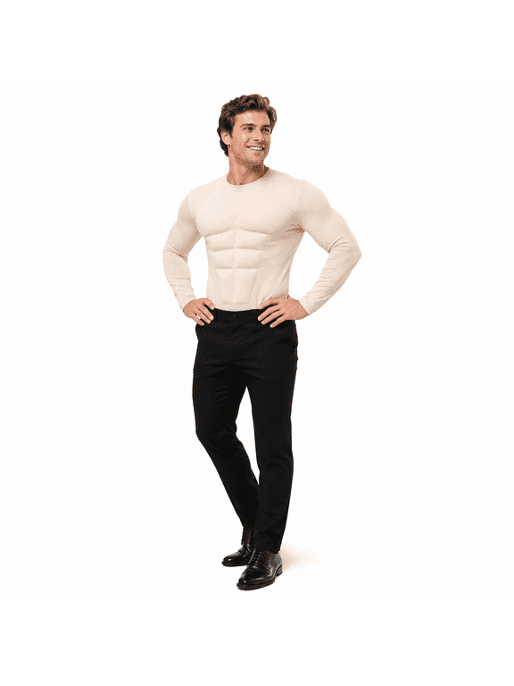 Men's Padded Muscle Suit Costume, Long Sleeve Fake Muscle Shirt for Halloween Bodybuilder and Cosplay,Party,L