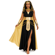 Ahititi Womens Cleopatra Halloween Costume, 5-Piece Egyptian Queen Dress Set with Gold Cape, Headpiece & Accessories for Cosplay,2XL