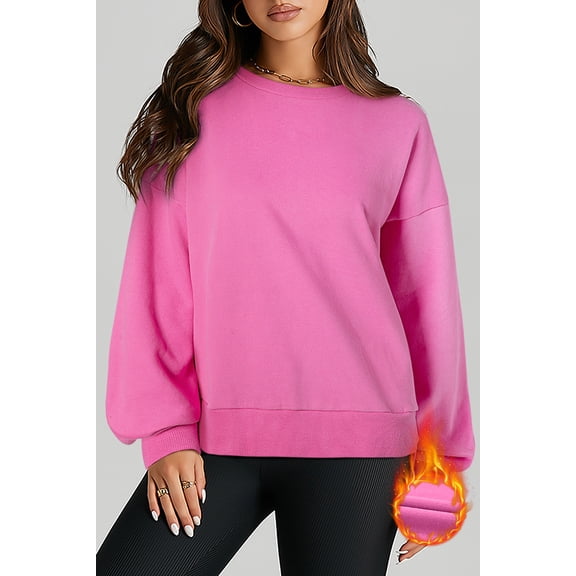 Ahlaray Bonbon High Low Drop Shoulder Fleece Crew Neck Sweatshirt - Stylish & Cozy