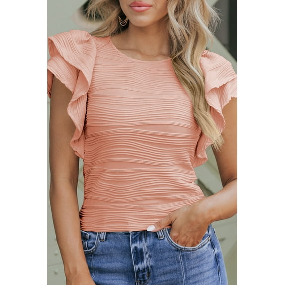 Ahlaray Chic Apricot Pink Ruffle Sleeve Top - Flatter Your Figure!