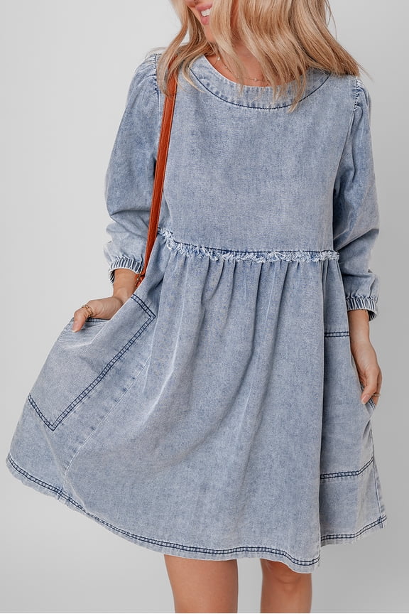 Chill Blue Breeze - High Waist Casual Light Wash Denim Mini Dress
