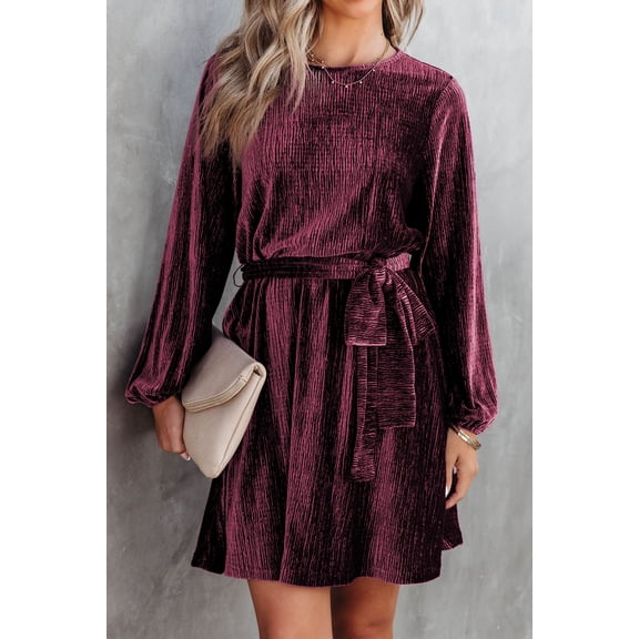 Ahlaray Elegant Urban Flair: Fiery Red Knot-Waist Velvet Mini Dress