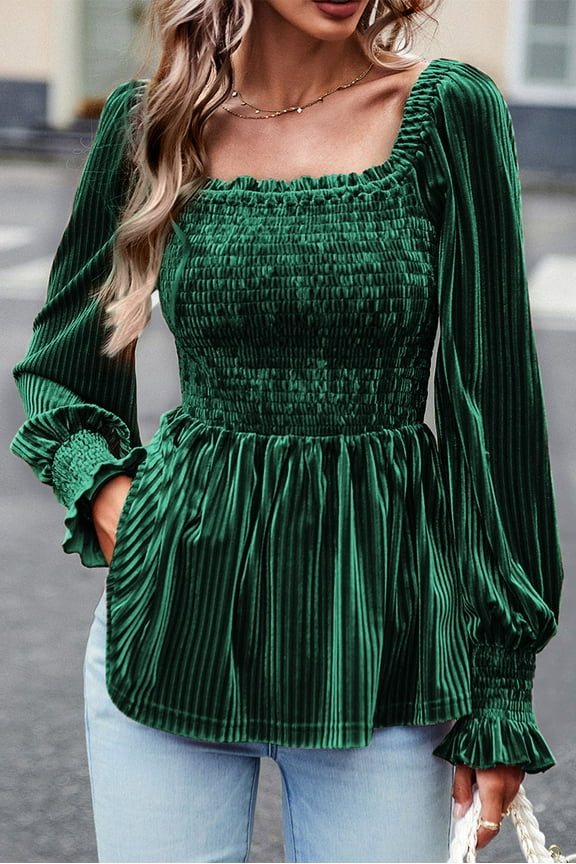 Elegant Velvet Babydoll Top: Blackish Green - Silky, Flattering Design!