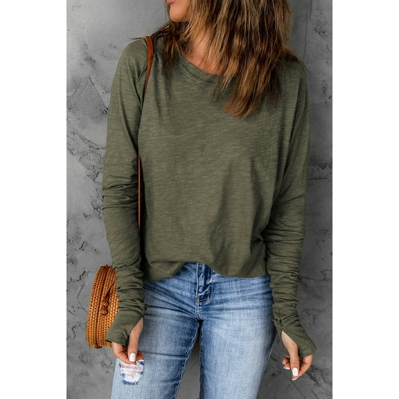 Ahlaray Elevate Your Style with Our Green Solid Long Sleeve Top - Perfect for Every Occasion!