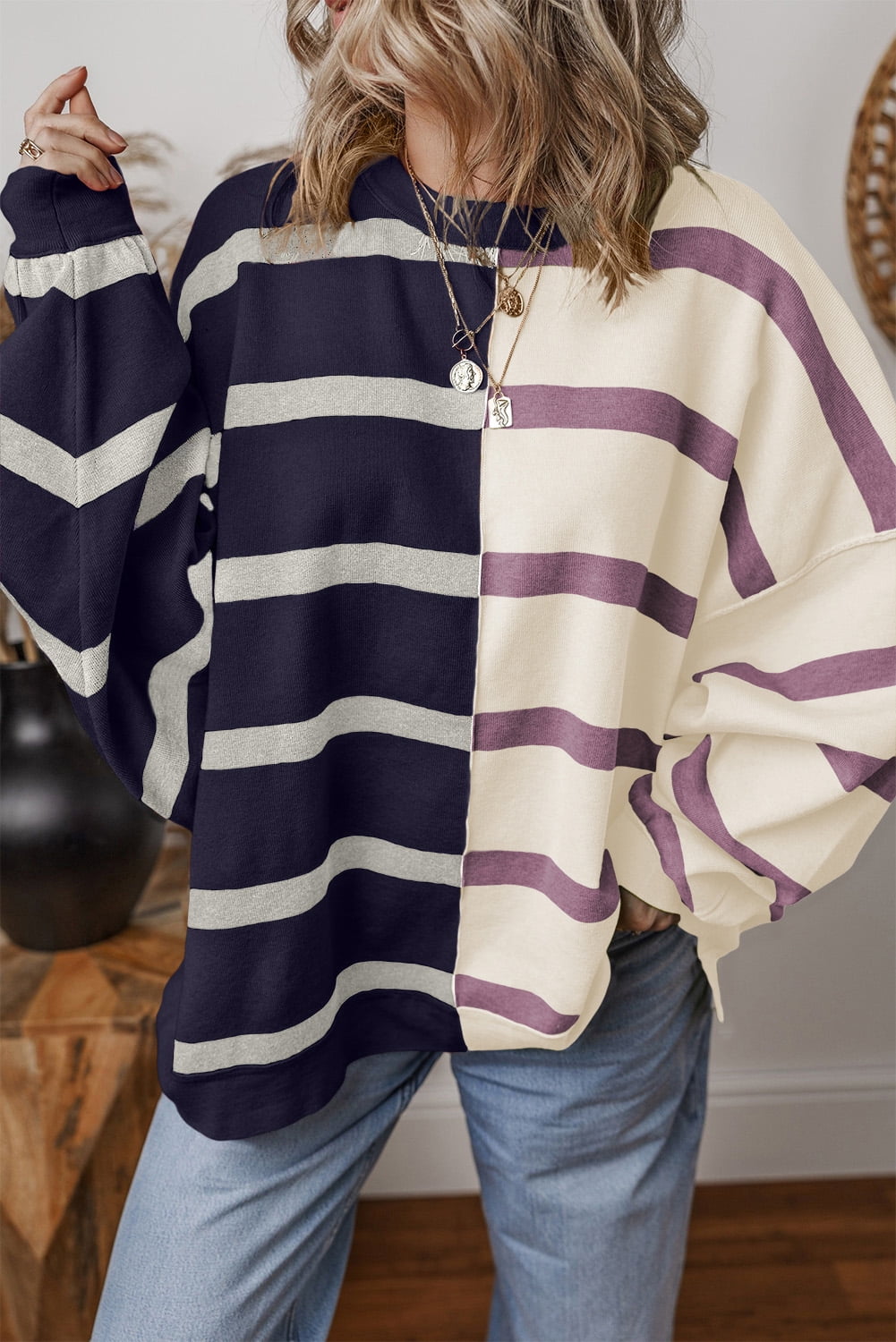 Pre-Order Blue Multi Stripe Open Knit Sweater