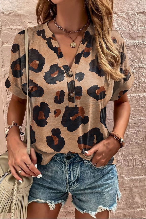 Elevate Your Summer with Trendy Leopard V-Neck Tee!