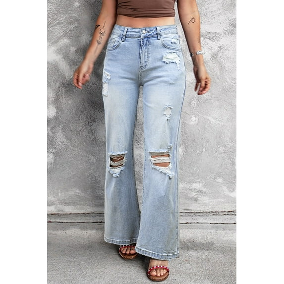 Ahlaray Elevate Your Wardrobe: Light-Wash Flare Jeans - Timeless, Flattering Fit