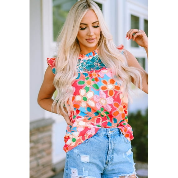 Ahlaray Floral Ruffle Tank Top - Summer's Sweet Pink Elegance