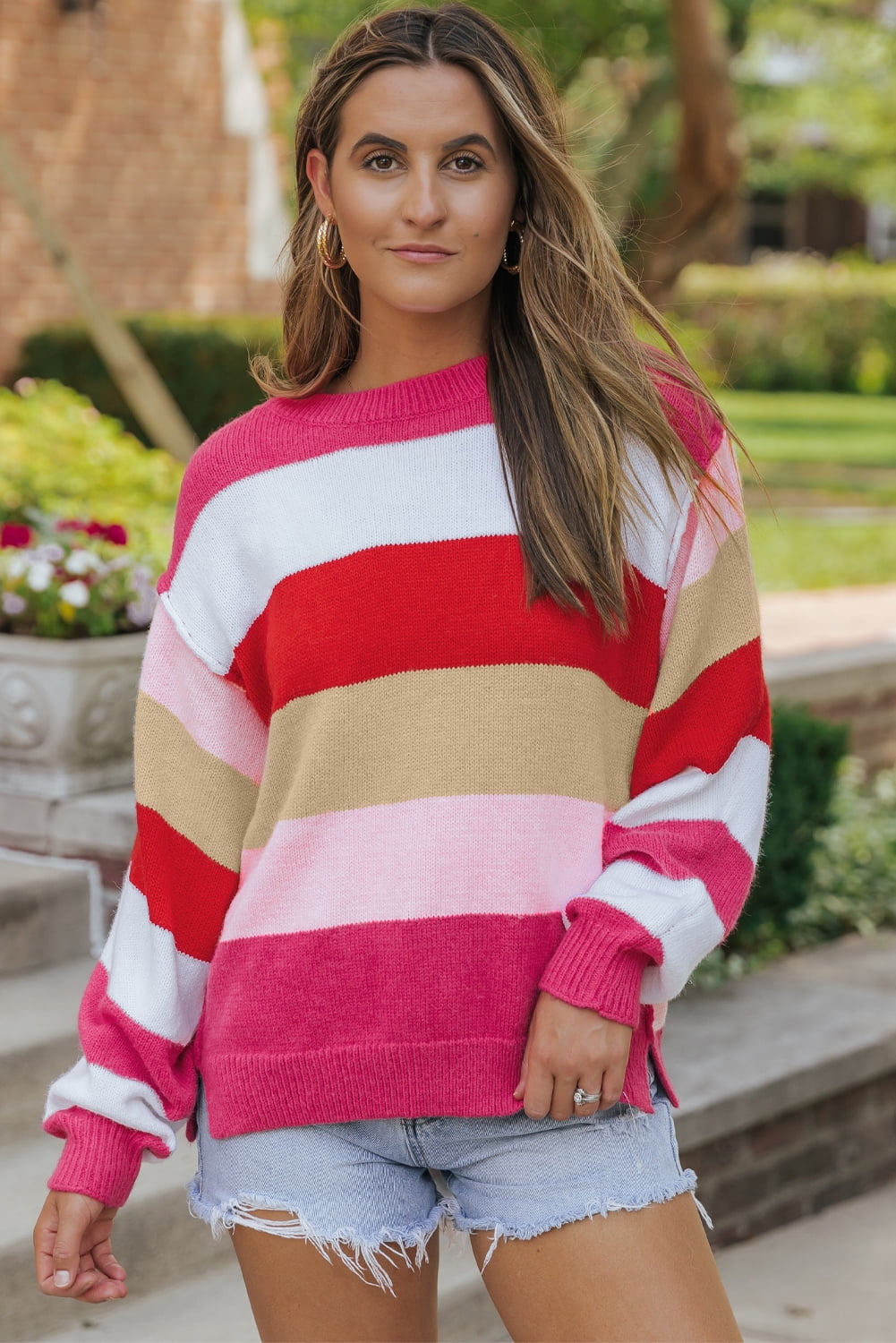 Boston Red Striped Gray Dolman Sweater main image 0