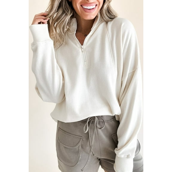 Ahlaray Stylish White Drop Shoulder Hoodie - Zip Neck Pullover, S-XL