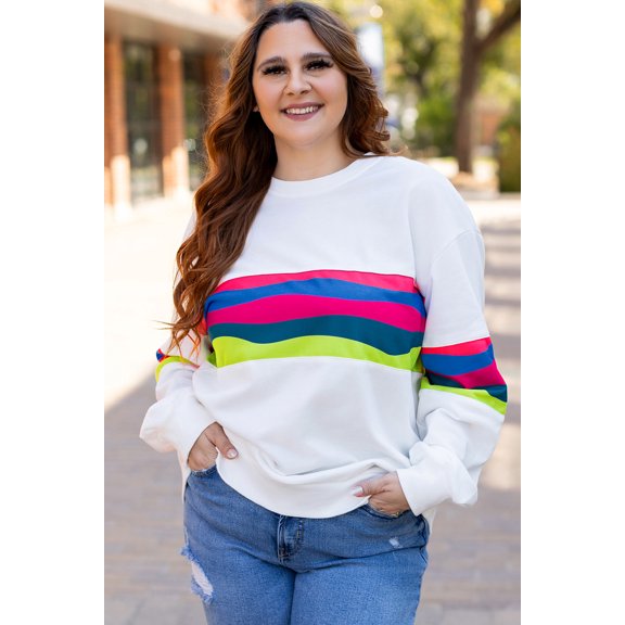 Ahlaray Vibrant Plus Size Striped Drop Shoulder Sweatshirt - Your Chic & Comfy Choice!