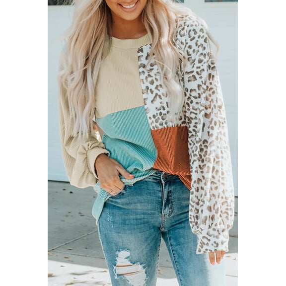 Ahlaray Vogue Leopard Print Patchwork Top - Chic & Trendy Long Sleeve!