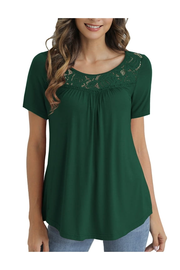 Women's Plus Size Tops Summer Short Sleeve Lady Tunic Shirts Lace Splicing Blouses,M-4XL