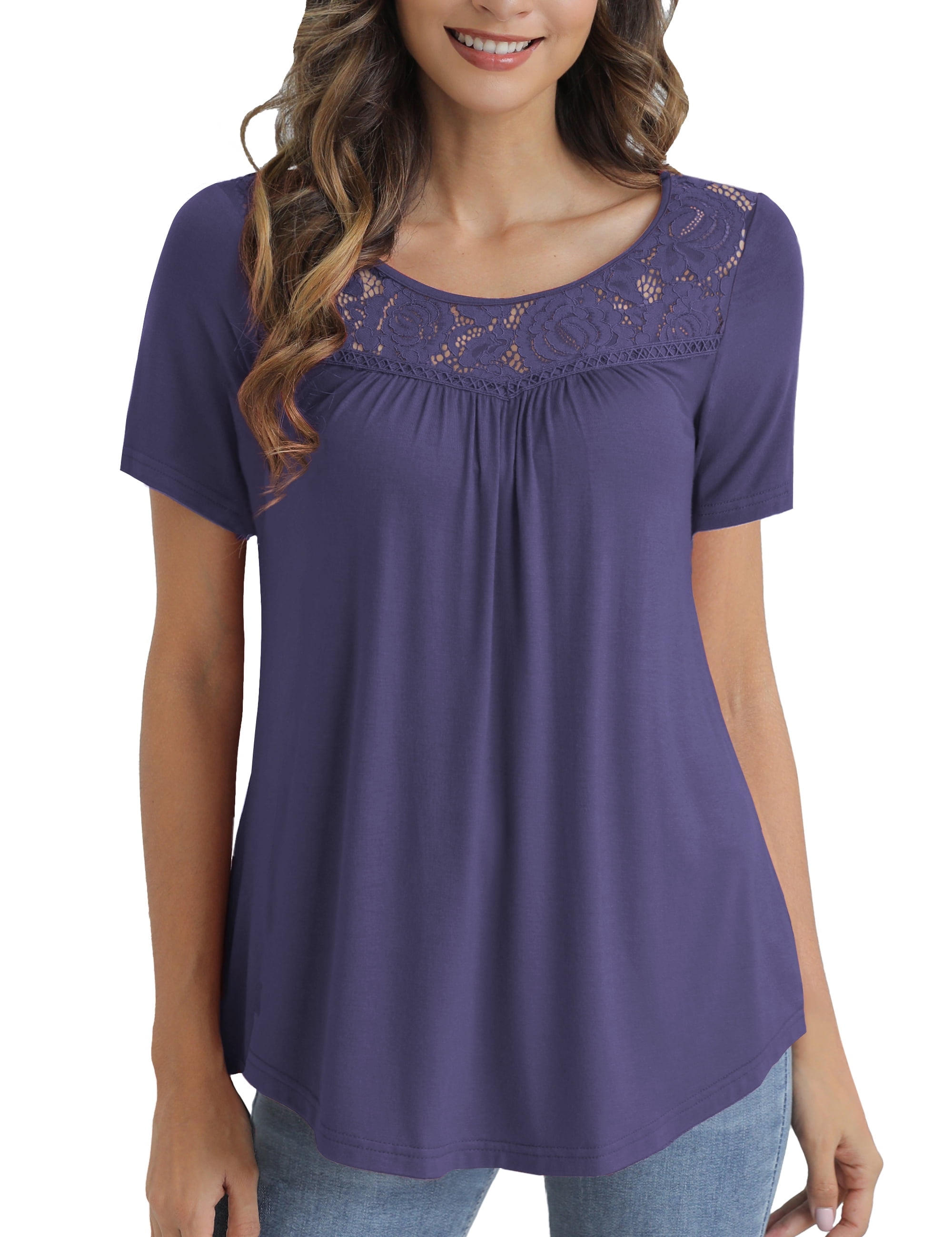 VERABENDI Women's Plus Size Tops Summer Short Sleeve Lady Tunic Shirts ...