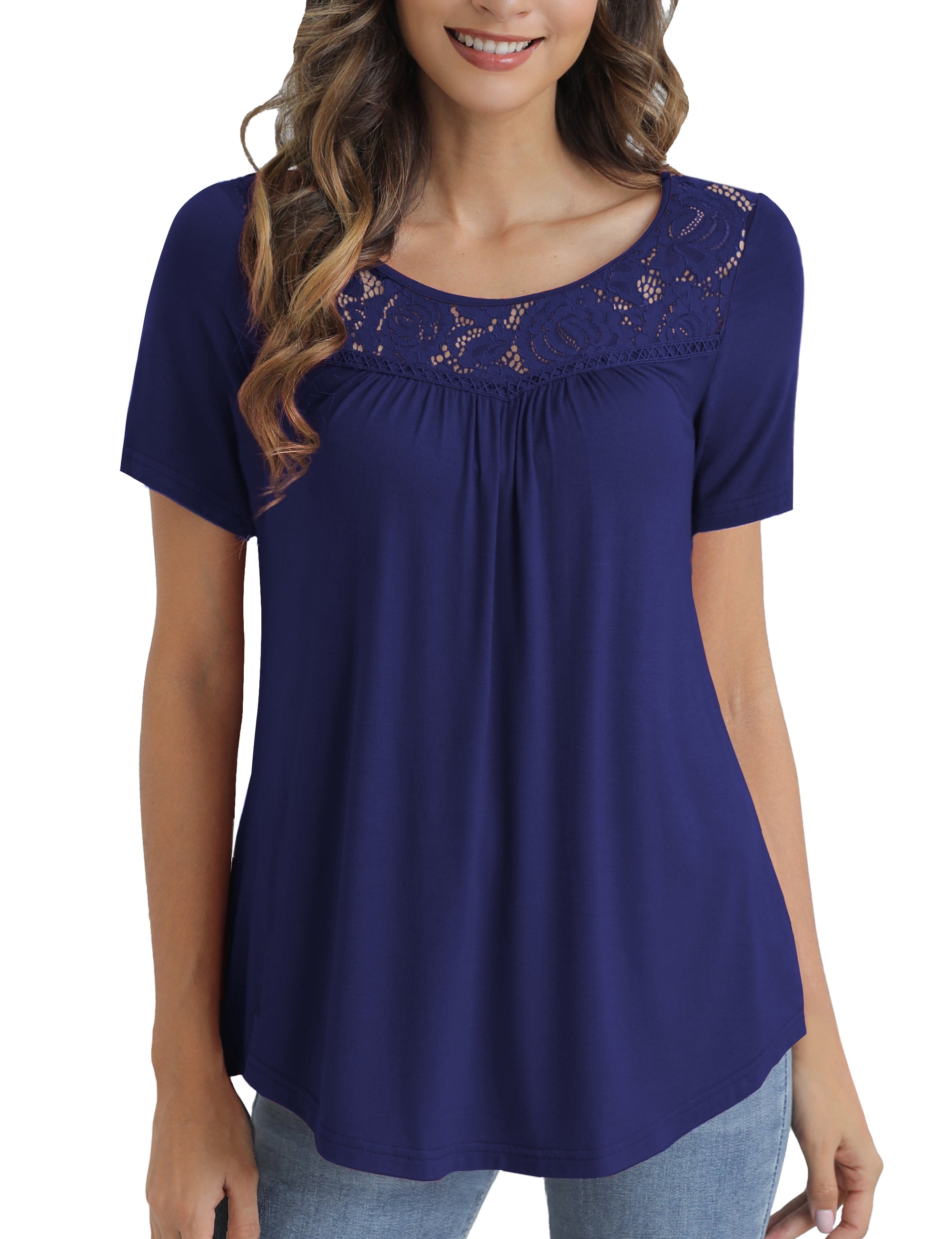 VERABENDI Women's Plus Size Tops Summer Short Sleeve Lady Tunic Shirts ...