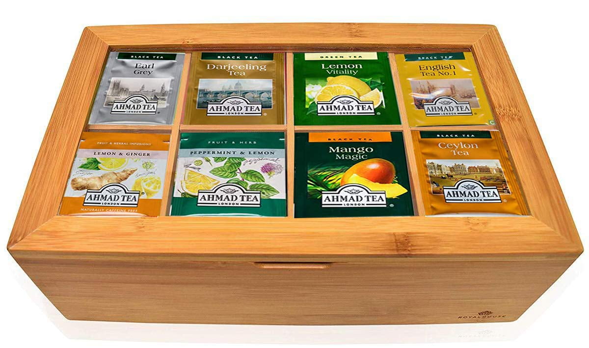 Ahmad Tea Bags Sampler Assortment in Bamboo Organizer (60 Count) 30 ...