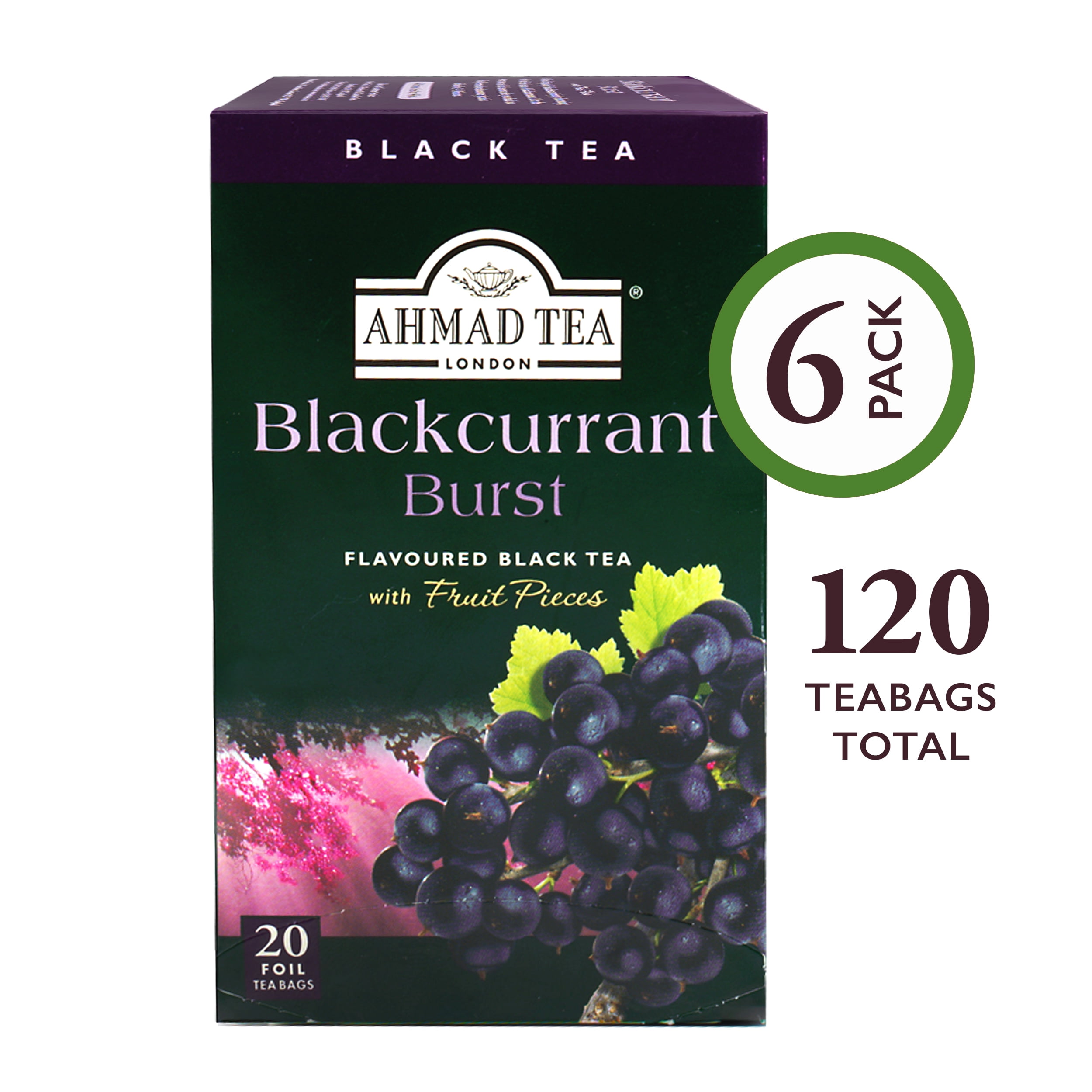 Ahmad Tea Blackcurrant Burst Black Tea Bags, 120 Ct (6 Boxes of 20)