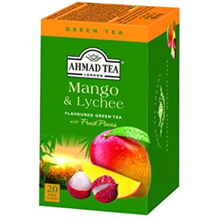 Ahmad Tea Green Tea, Mango and Lychee Teabags, 20 ct (Pack of 6) - Caffeinated and Sugar-Free