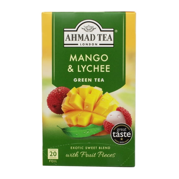 Ahmad Tea London, Caffeinated Mango & Lychee Green Tea Bags, 20 Count