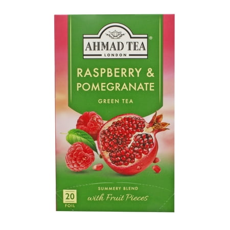 Ahmad Tea London, Caffeinated Raspberry & Pomegranate Green Tea Bags, 20 Count
