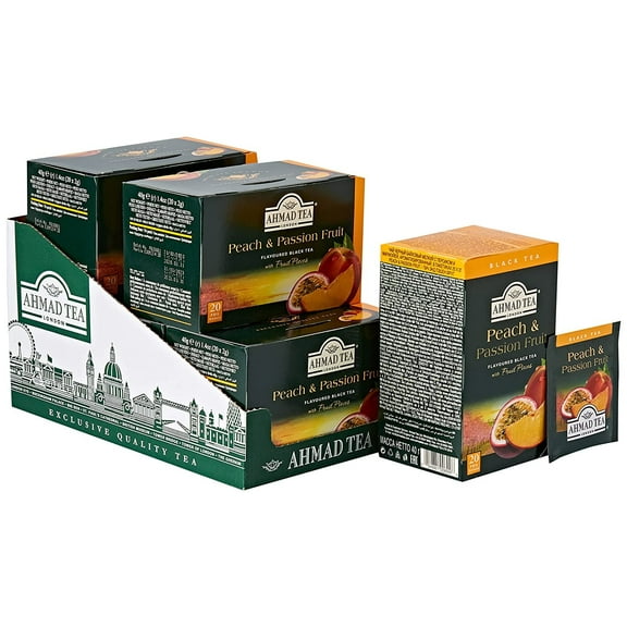 Ahmad Tea Peach & Passion Fruit Black Tea, 20-Count Boxes (Pack of 6)