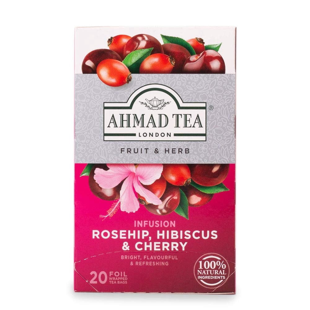 Ahmad Tea Rosehip & Cherry Infusion, 20-Count Tea Bags, Rosehip, Hibiscus & Cherry , 1.4 Oz, (Pack of 6)