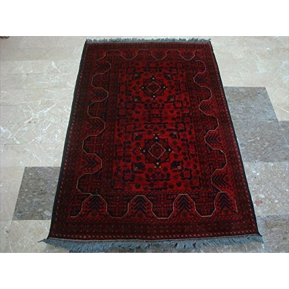 Ahmedani Linen Afghan Khal Muhamadi Exclusive Designed Rectangle Area Rug Hand Knotted Wool Carpet (5.0 x 3.3)'