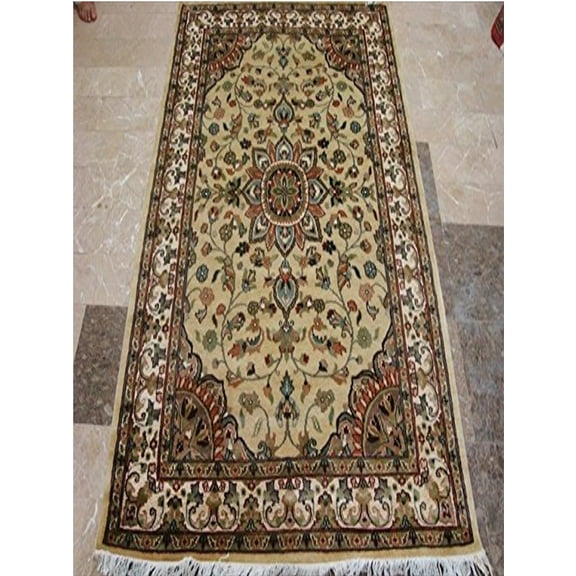 Ahmedani Linen Awesome Ivory Medallion Flowers Lovely Home Decor Modern Area Rug Any Room Hand Knotted Wool Silk Indoor Carpet (6 x 4)'