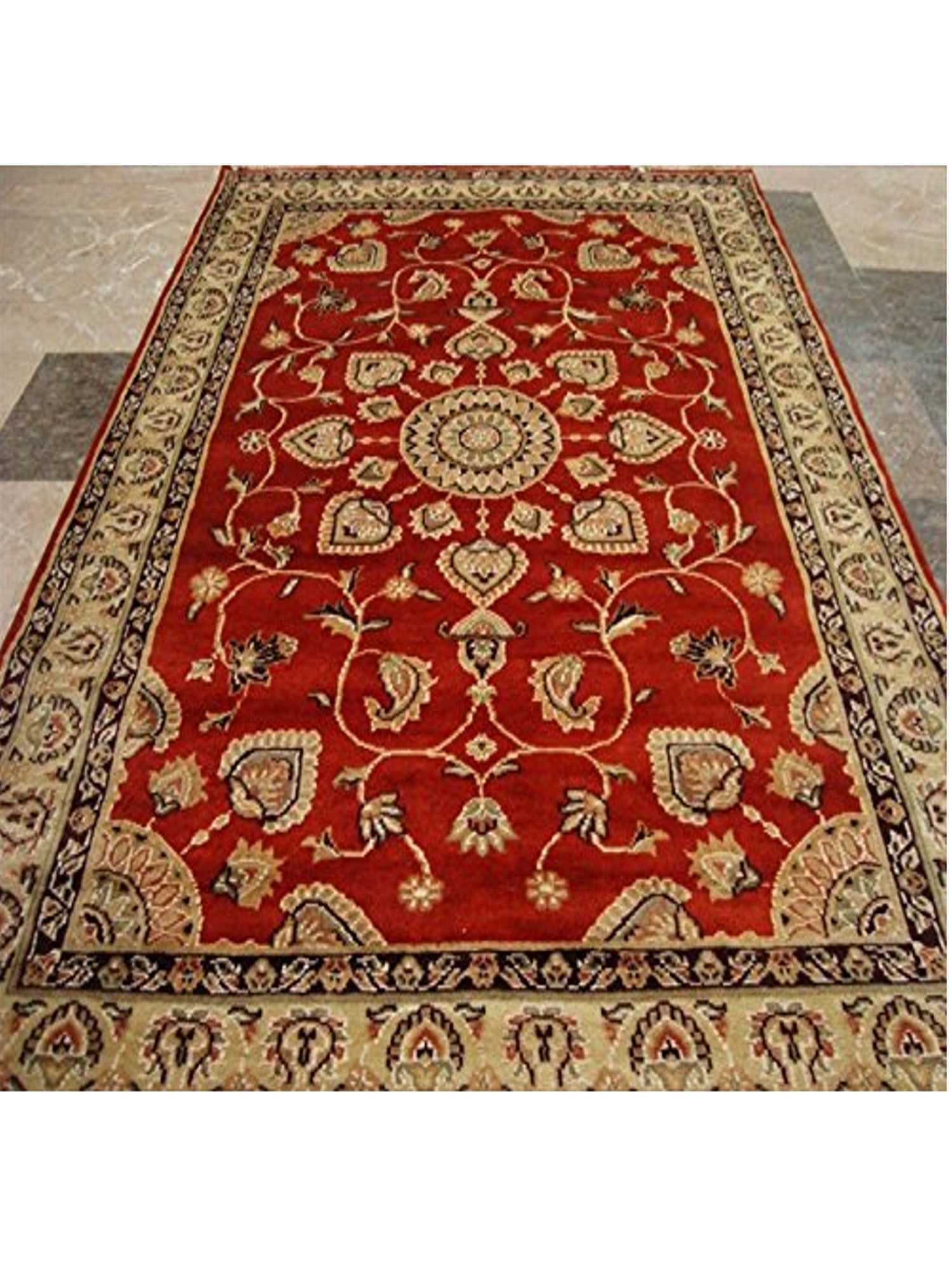 Ahmedani Linen Burnt Orange Rust Ivory Touch Flowers Adult Indoor Rug ...
