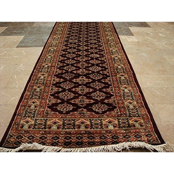 Ahmedani Linen Dark Red Lovely Jaldar Ivory Touch Exclusive Hand Knotted Soft Home Decor Indoor Runner Rug (12.0 x 2.5)'