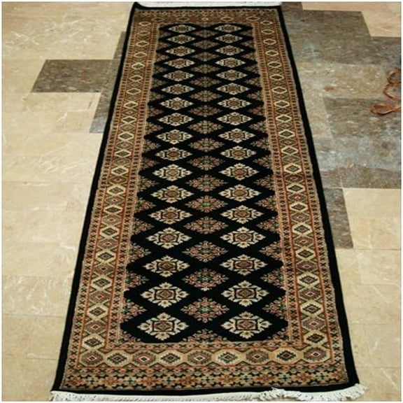 Ahmedani Linen Exclusive Black Jaldar Mahal Ivory Touch Hand Knotted Home Decor Hall Way Runner Rug (8.0 x 2.6)'
