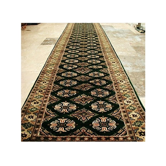 Ahmedani Linen Exclusive Jaldar Green Ivory Touch Wool Home Decor Hand Knotted Soft Indoor Runner Rug (9.9 x 2.5) Foot