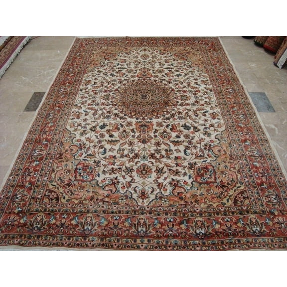 Ahmedani Linen Exclusive Moon Medallion Floral Oriental Indoor Area Rug Hand Knotted Wool Silk Carpet (9 x 6)'