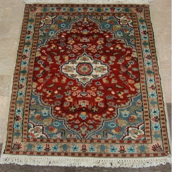 Floral Ivory Medallion Hand Knotted Area Rug Wool Silk Carpet (3.11 x 2.8)'