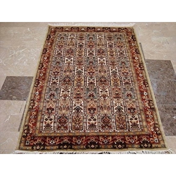 Ahmedani Linen Love Bakhtiari Floral Blocks Exotic Rectangle Home Decor Area Rug Hand Knotted Wool Silk Carpet (6 x 4)'