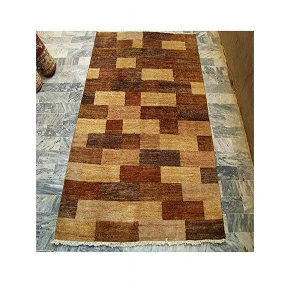 Ahmedani Linen Modern Afghan Gabbeh Mahal Vegetable Dyed Home Decor Wool Carpet Hand Knotted Area Rug (6 x 4)'