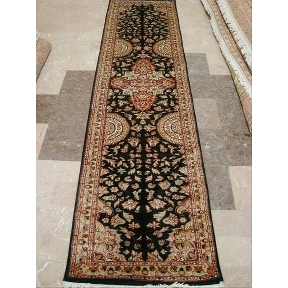Ahmedani Linen Rare Hot Black Flowers Lively Soft Home Decor Indoor Hand Knotted Carpet Hall Way Runner Rug (10.0 x 2.7)'