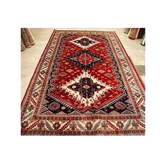 Ahmedani Linen Rectangle Area Rug Shirvan Kuba Fine Veg Dye Hand Knotted Indoor Carpet (9.11 x 6) Foot