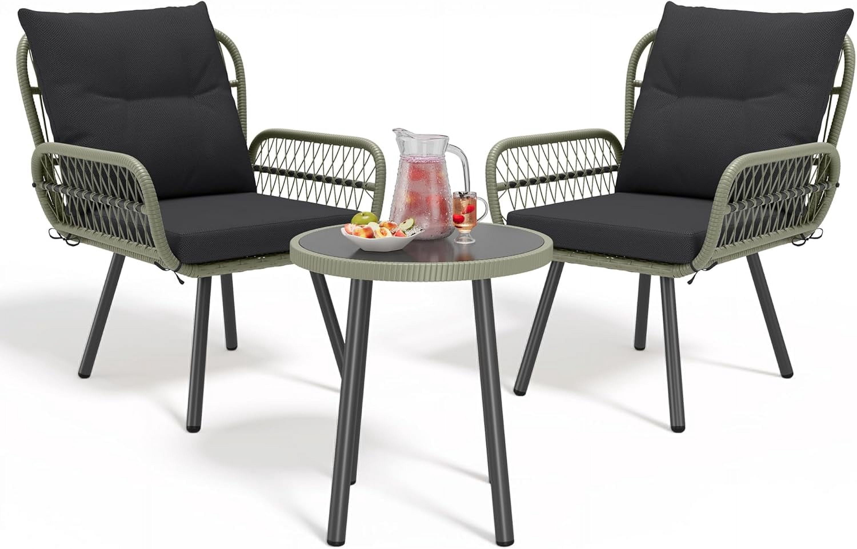 Ahomly 3 Piece Wicker Patio Bistro Furniture Set, Outdoor All-Weather ... - Contemporary Balcony Furniture Sets