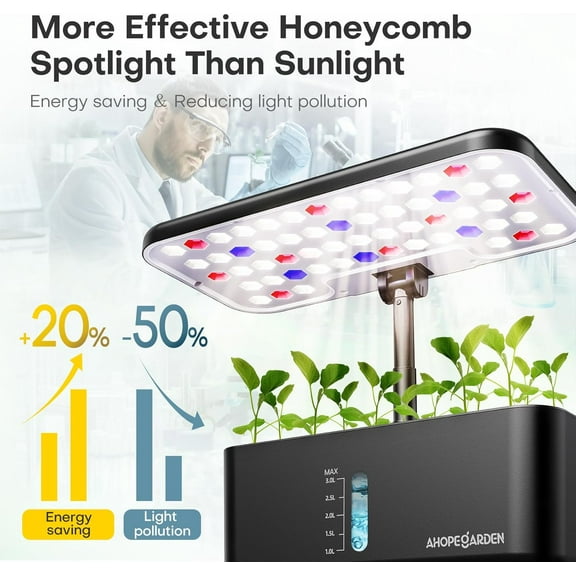 Ahopegarden Indoor Garden Hydroponics Growing System: 10 Pods Plant Germination Kit Herb Vegetable Growth Lamp Countertop with LED Grow Light - Hydrophonic Planter Grower Harvest Lettuce