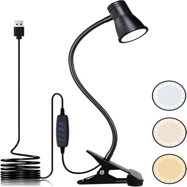 Ahosoon Reading light Desk Lamp LED Clip Light Eye Protection Dimmable LED Clamp Desk Lamp 3 Light Color Modes for All Ages