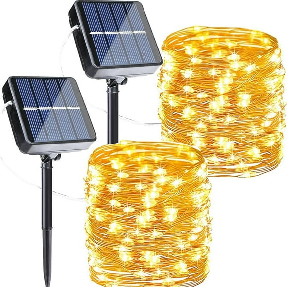 Ahosoon Solar String lights Garden String Light Waterproof Patio Light for Garden with 100 LED Light 2 Packs (Gold)