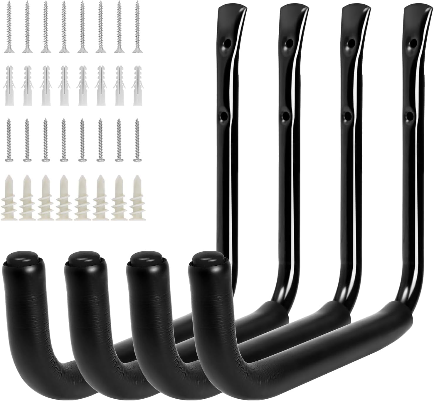 Ahot 10" Garage Organization Wall Hooks, 66 LB Heavy Duty Water Hose Holder for Hanging Ladder Extension Cord Garden Tool Cable, 4 Pcs, Black